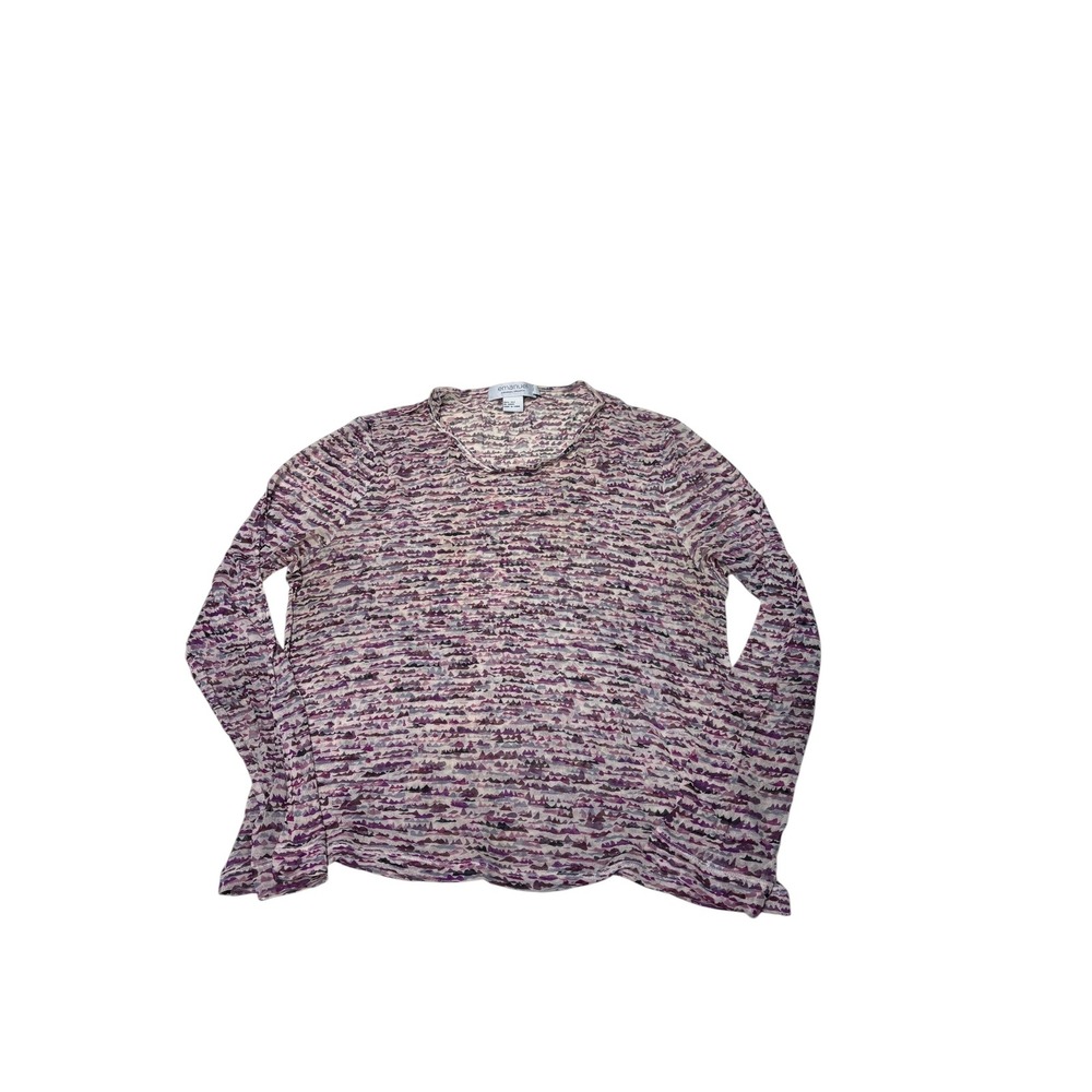 Emanuel Ungaro Silk Mesh Womens XL Purple Abstract Geometric Long Sleeve Blouse